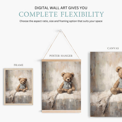 Rustic Nursery Decor, Vintage Teddy Bear Artwork, Baby Room Wall Art - WildfieldPrints