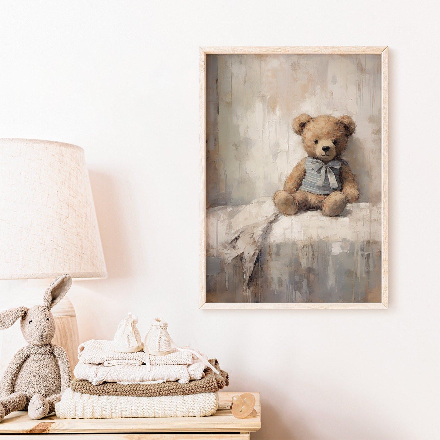 Rustic Nursery Decor, Vintage Teddy Bear Artwork, Baby Room Wall Art - WildfieldPrints