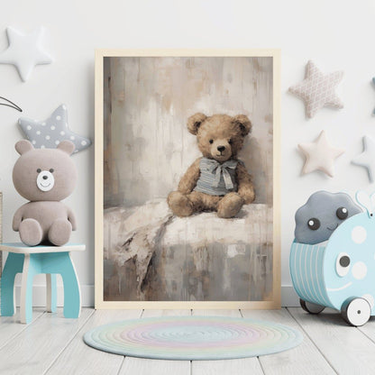 Rustic Nursery Decor, Vintage Teddy Bear Artwork, Baby Room Wall Art - WildfieldPrints