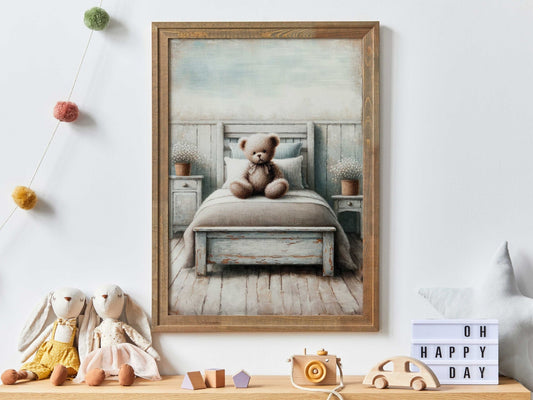 Rustic Nursery Decor, Vintage Teddy Bear Artwork, Baby Room Wall Art - WildfieldPrints