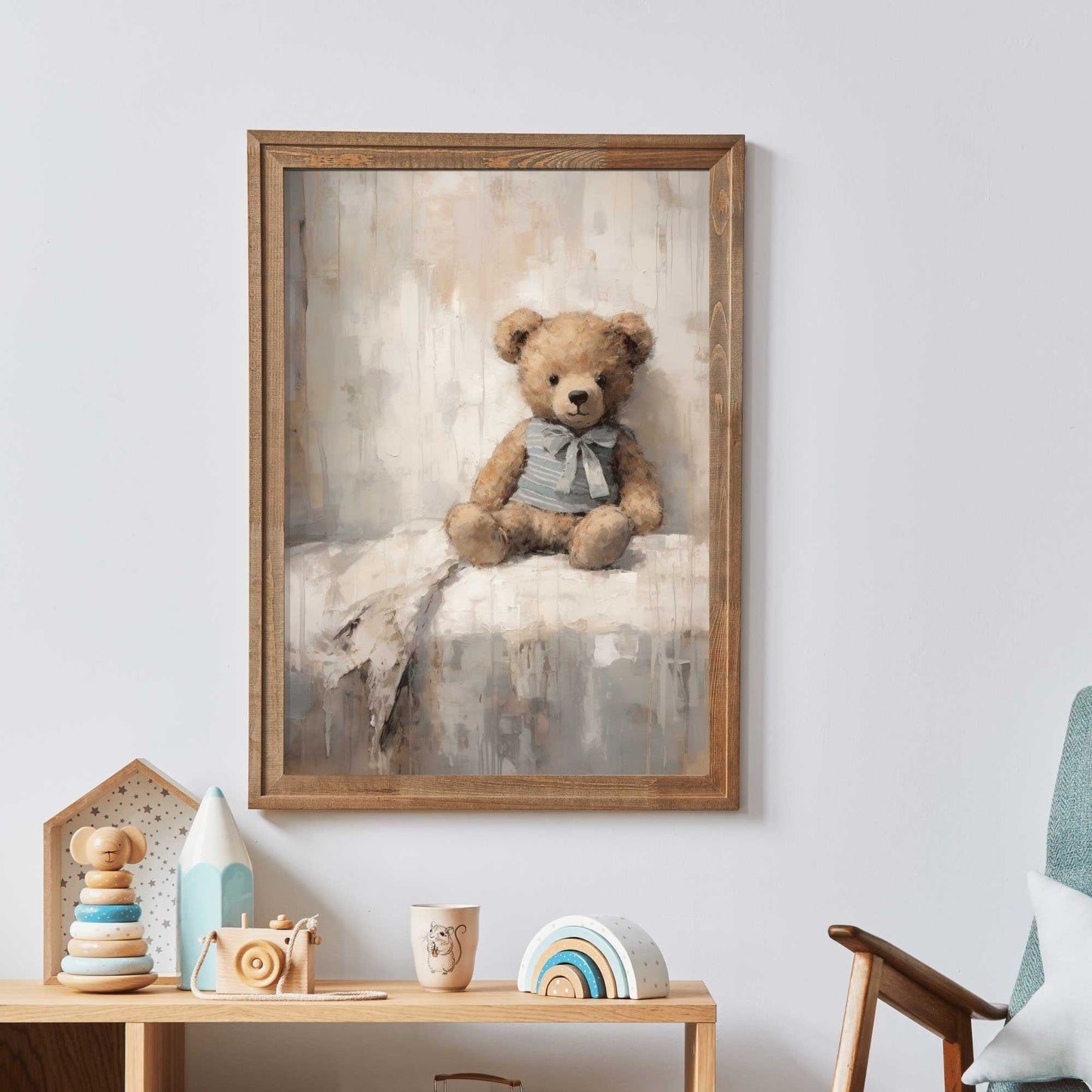 Rustic Nursery Decor, Vintage Teddy Bear Artwork, Baby Room Wall Art - WildfieldPrints