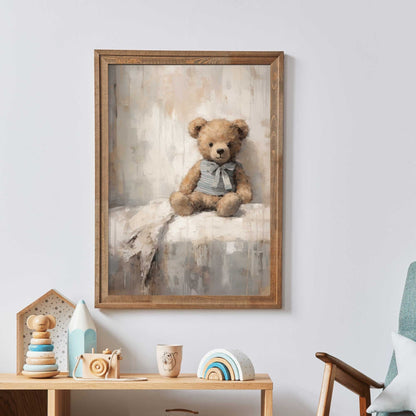 Rustic Nursery Decor, Vintage Teddy Bear Artwork, Baby Room Wall Art - WildfieldPrints