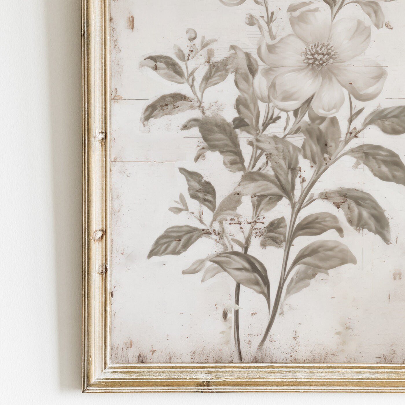 Rustic White Floral Prints, Vintage Wood Decor, Timeless Home Accent - WildfieldPrints