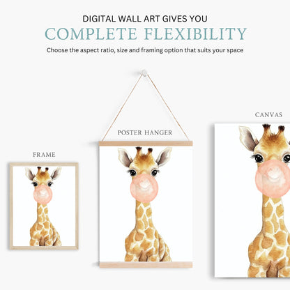 Safari Animal Bubblegum Prints, Kids Room Decor, Whimsical Wall Art - WildfieldPrints