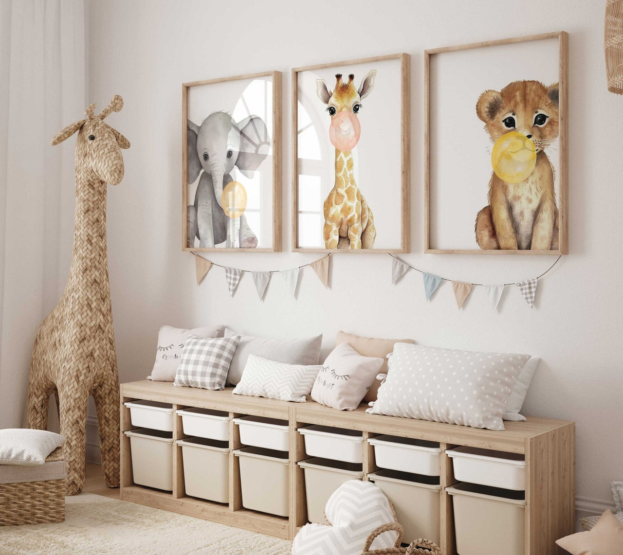 Safari Animal Wall Art – Whimsical Kids Room Print • Set of 3