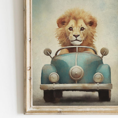 Safari Animal Prints, Vehicle Nursery Decor, Lion & Giraffe Art - WildfieldPrints