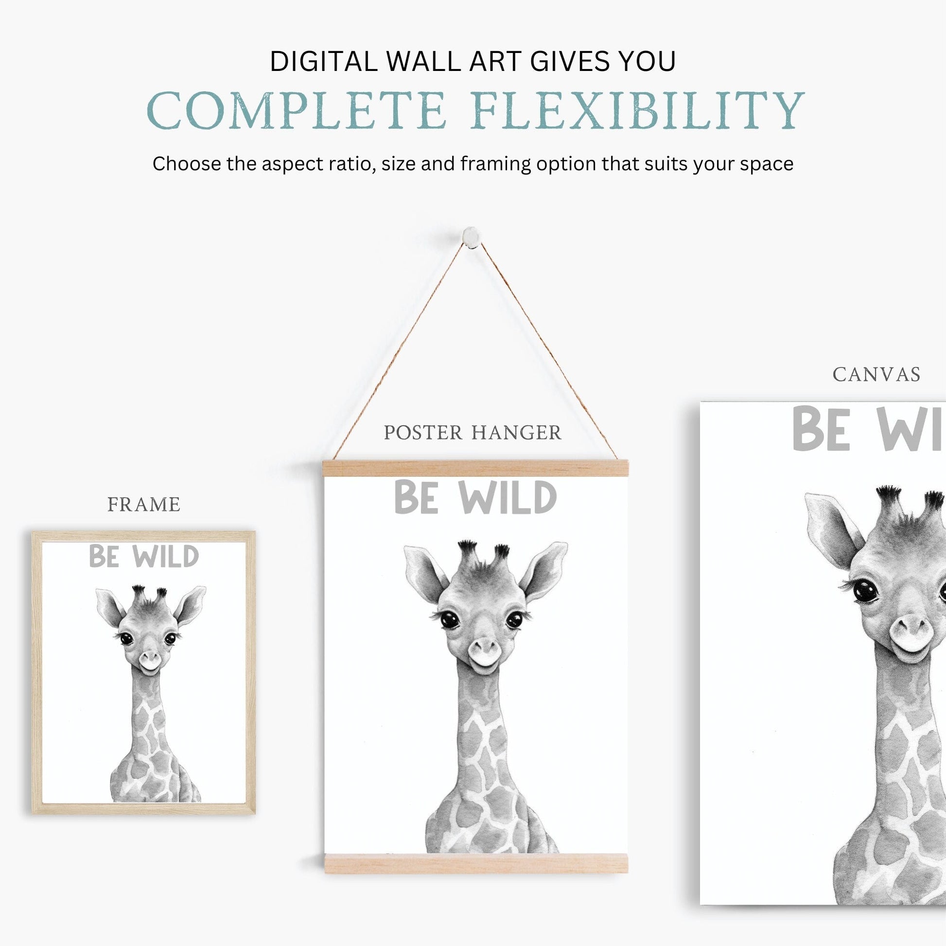 Safari Animal Wall Art - Be Kind, Be Wild, Be Brave - Inspirational Decor - WildfieldPrints