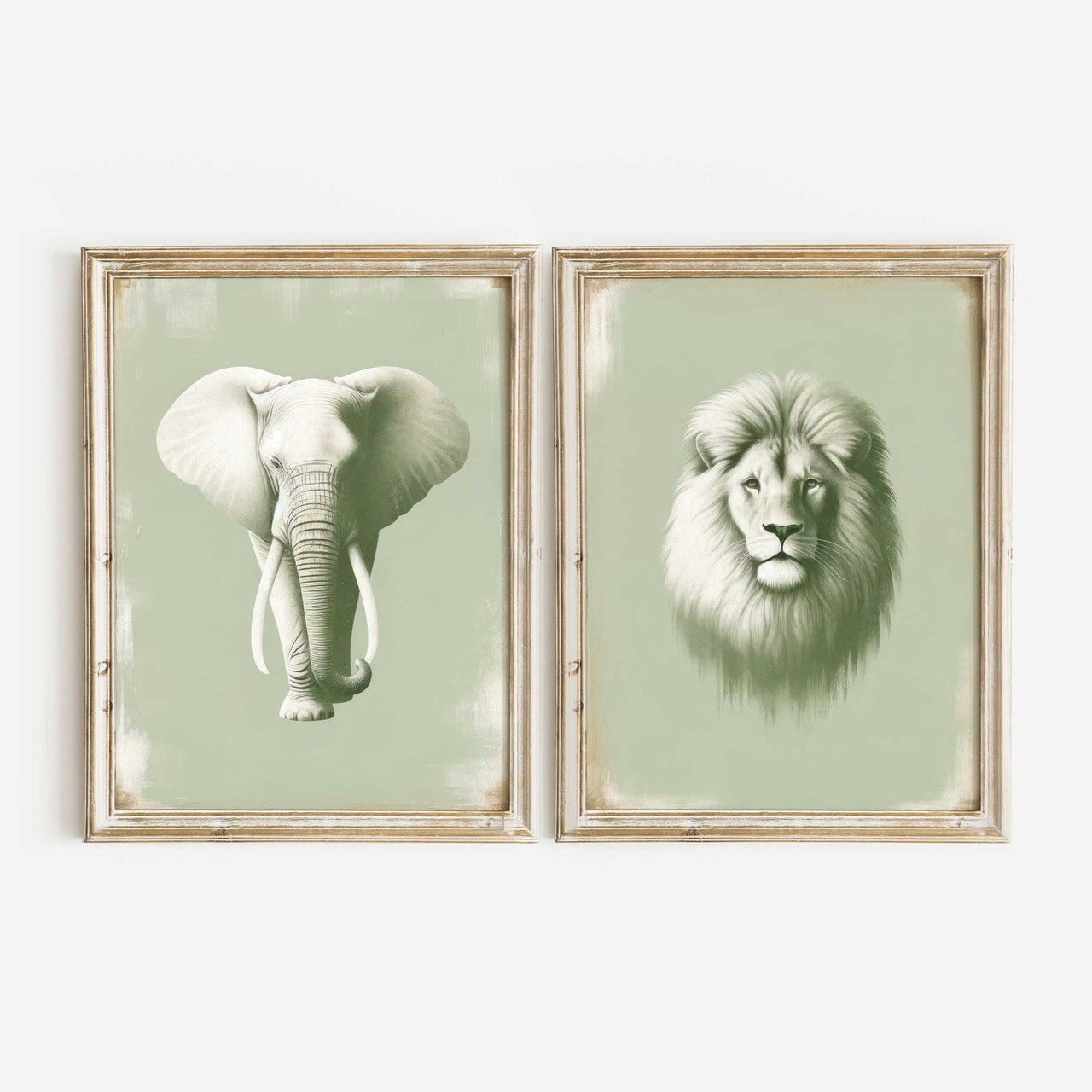 Elephant and Lion Wall Decor – Safari Boys Room Print • Set of 2