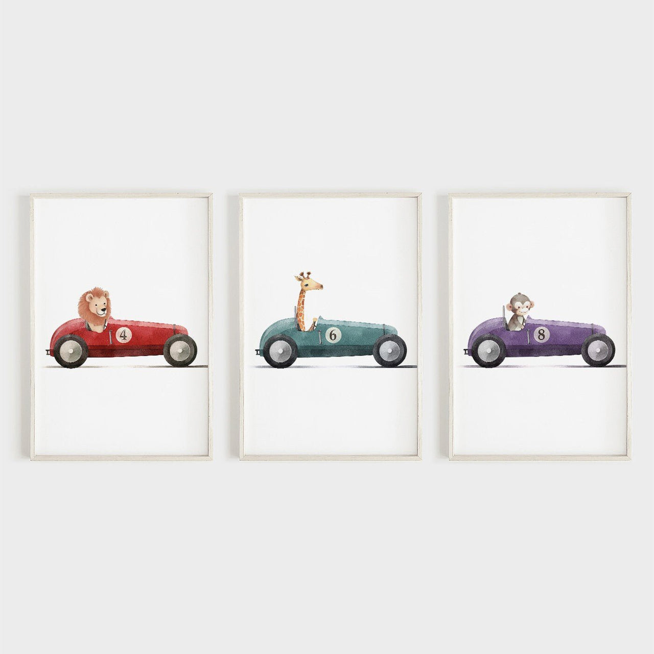 Lion Giraffe Monkey Wall Art – Safari Boys Room Print • Set of 3
