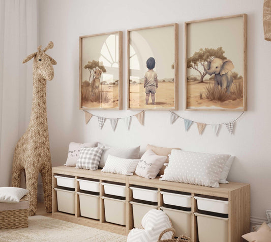 Safari Nursery Decor, Safari Animal Prints Boy, Elephant & Lion Nursery Art, African Savanna, Boys Room, Set of 3, Printable Boy Wall Art - My Store