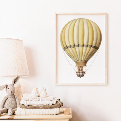 Safari Skies: Vintage Lion Hot Air Balloon Wall Decor for Kids - WildfieldPrints