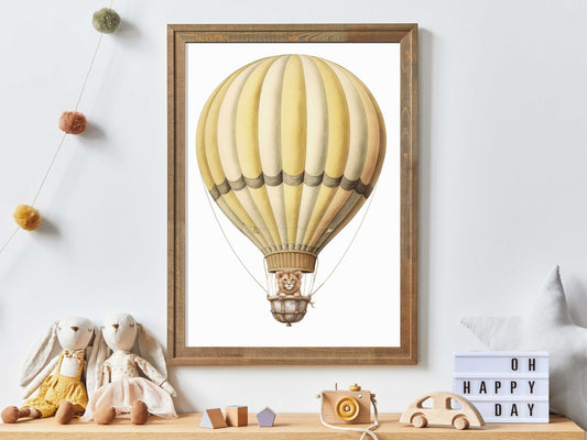 Safari Skies: Vintage Lion Hot Air Balloon Wall Decor for Kids - WildfieldPrints