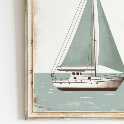 Sailboat Nursery Print, Ocean Theme Decor, Sage Green Wall Art - WildfieldPrints