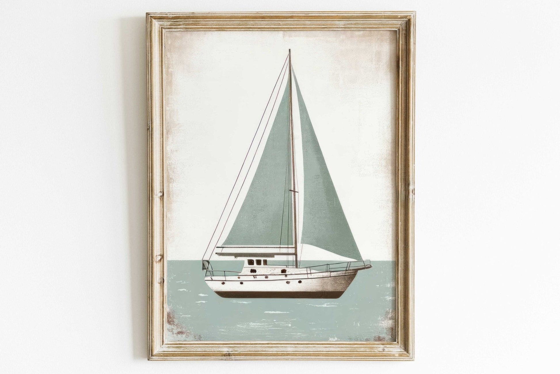 Sailboat Nursery Print, Ocean Theme Decor, Sage Green Wall Art - WildfieldPrints