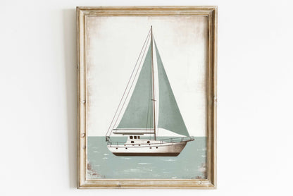 Sailboat Nursery Print, Ocean Theme Decor, Sage Green Wall Art - WildfieldPrints