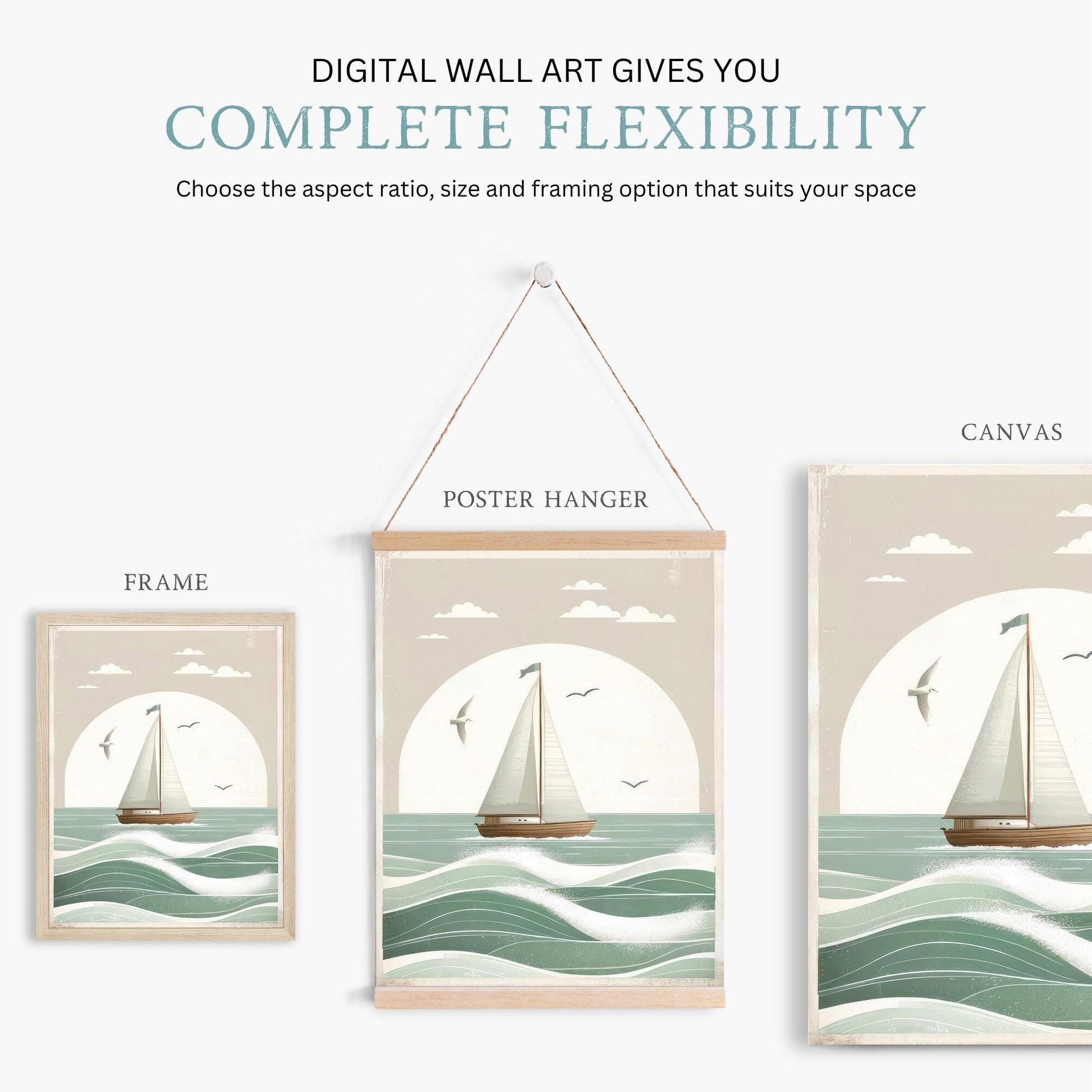 Sailboat Nursery Print, Ocean Theme Decor, Sage Green Wall Art - WildfieldPrints