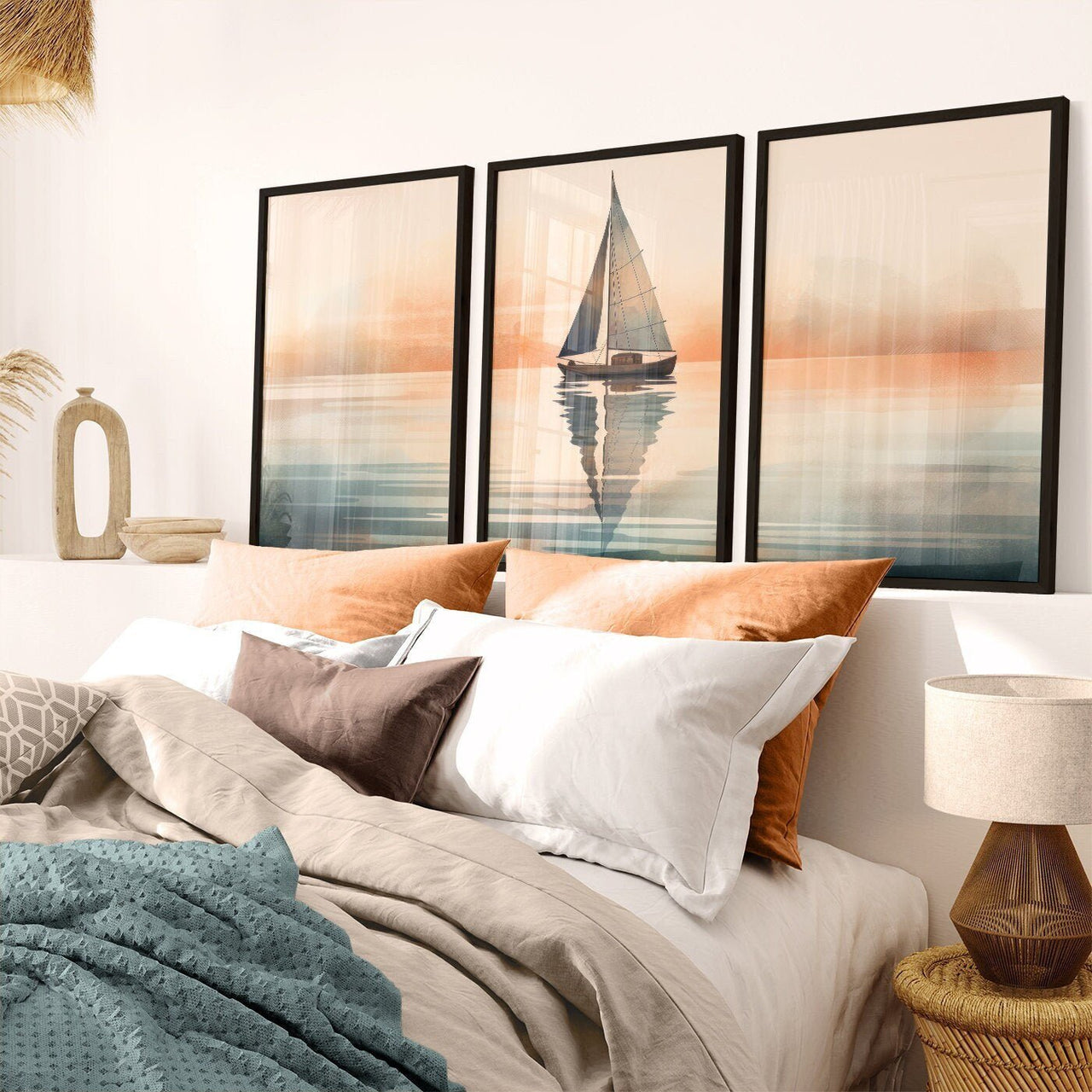 Sailboat Wall Art – Nautical Living Room Print • Set of 3