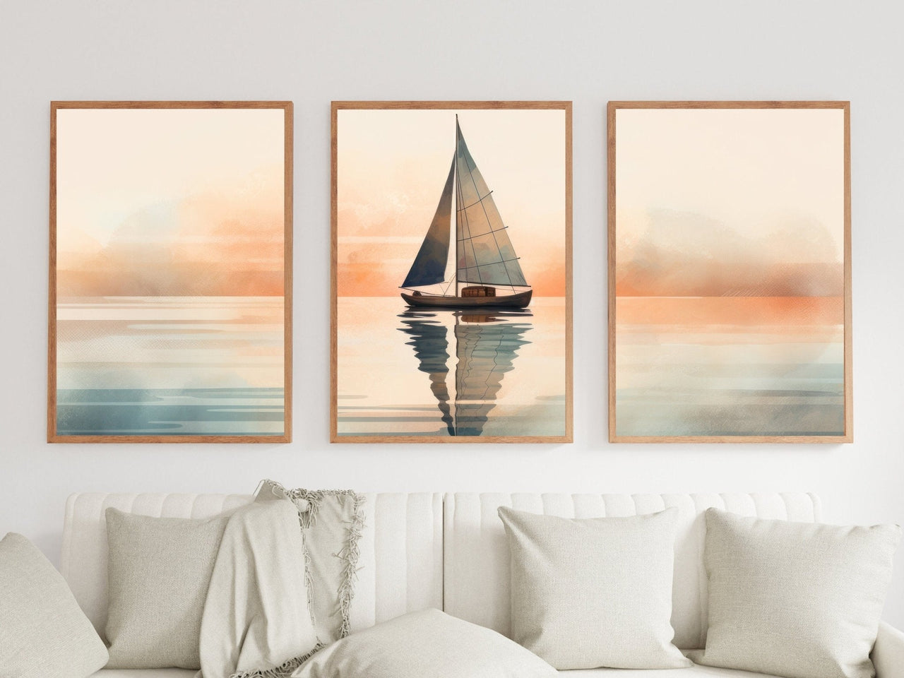 Sailboat Wall Art – Nautical Living Room Print • Set of 3