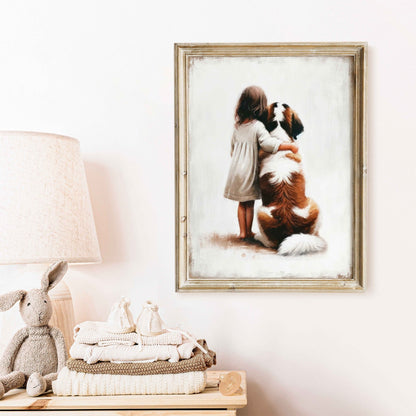 Saint Bernard Art, Cute Animal Decor for Girls Room, Dog Wall Decor - WildfieldPrints