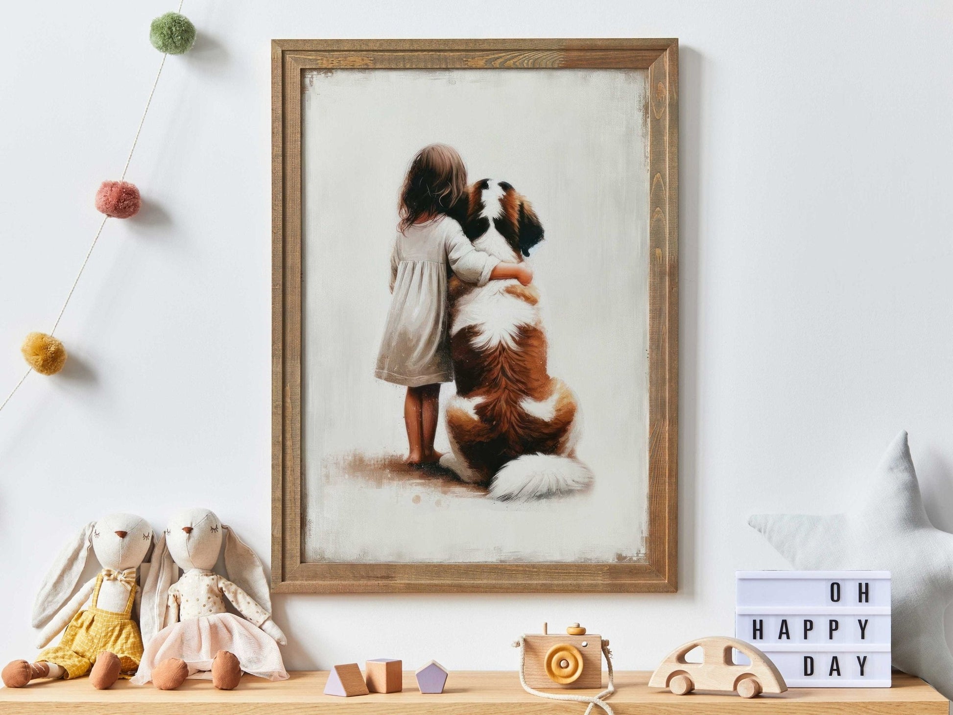 Saint Bernard Art, Cute Animal Decor for Girls Room, Dog Wall Decor - WildfieldPrints