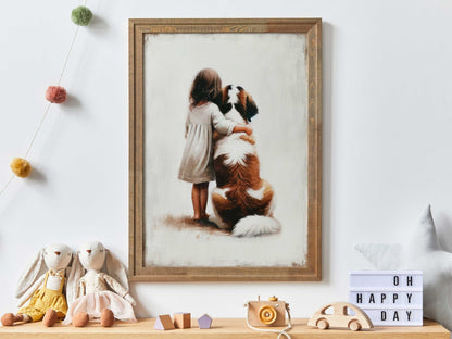 Saint Bernard Art, Cute Animal Decor for Girls Room, Dog Wall Decor - WildfieldPrints