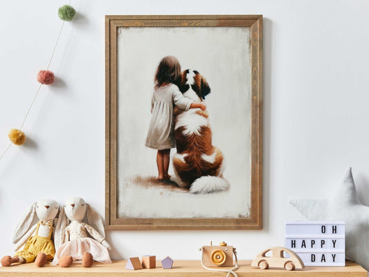 Saint Bernard Art, Cute Animal Decor for Girls Room, Dog Wall Decor - WildfieldPrints