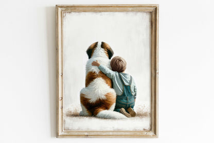 Saint Bernard Dog Print, Nursery Decor for Boys, Cute Canine Artwork - WildfieldPrints