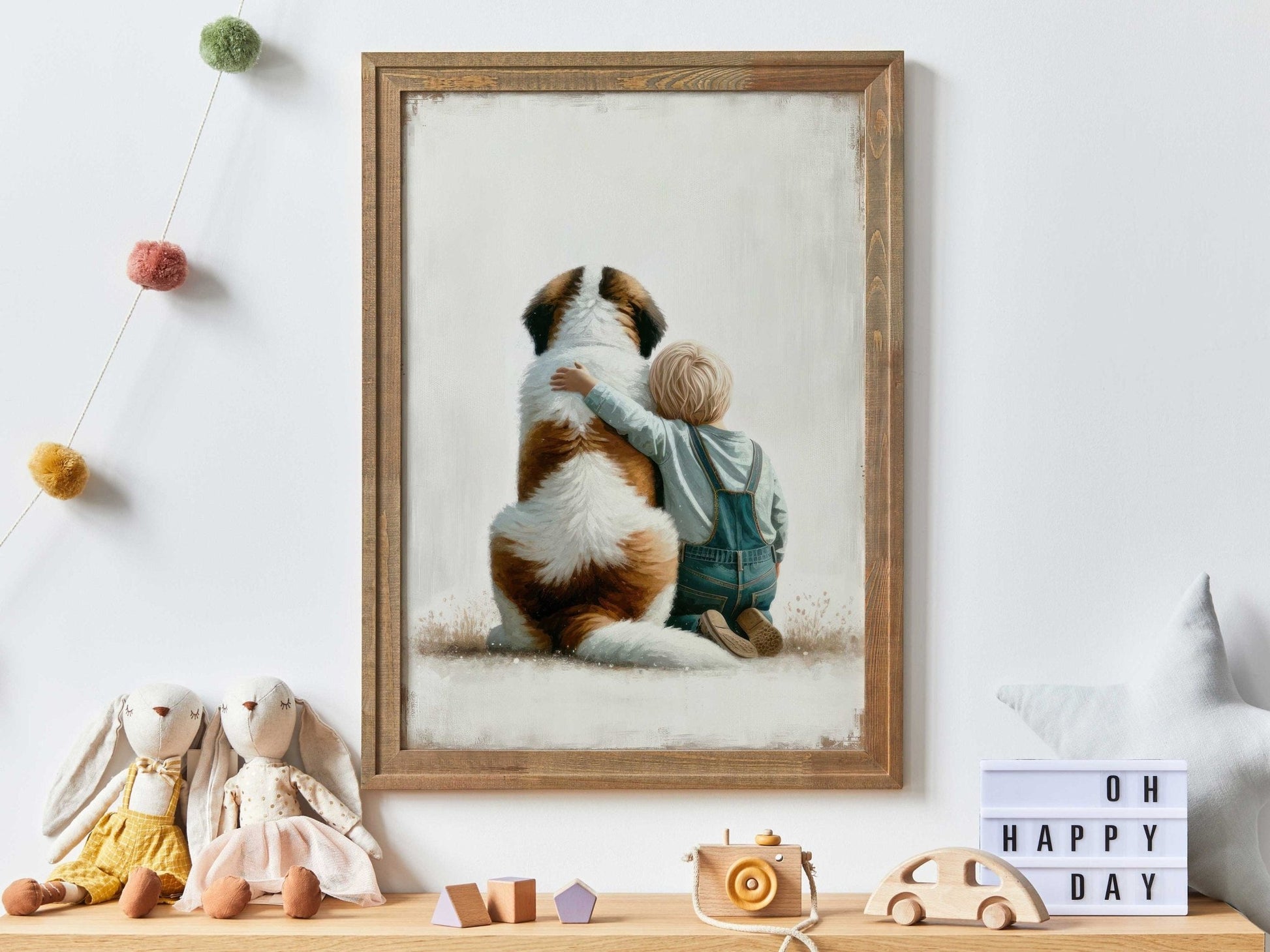 Saint Bernard Nursery Decor, Boy and Dog Wall Art, Cute Kids Art - WildfieldPrints