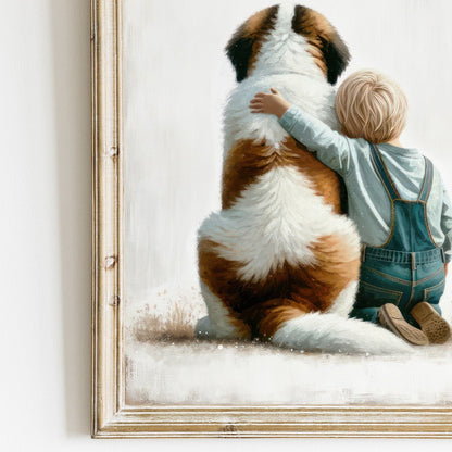 Saint Bernard Nursery Decor, Boy and Dog Wall Art, Cute Kids Art - WildfieldPrints