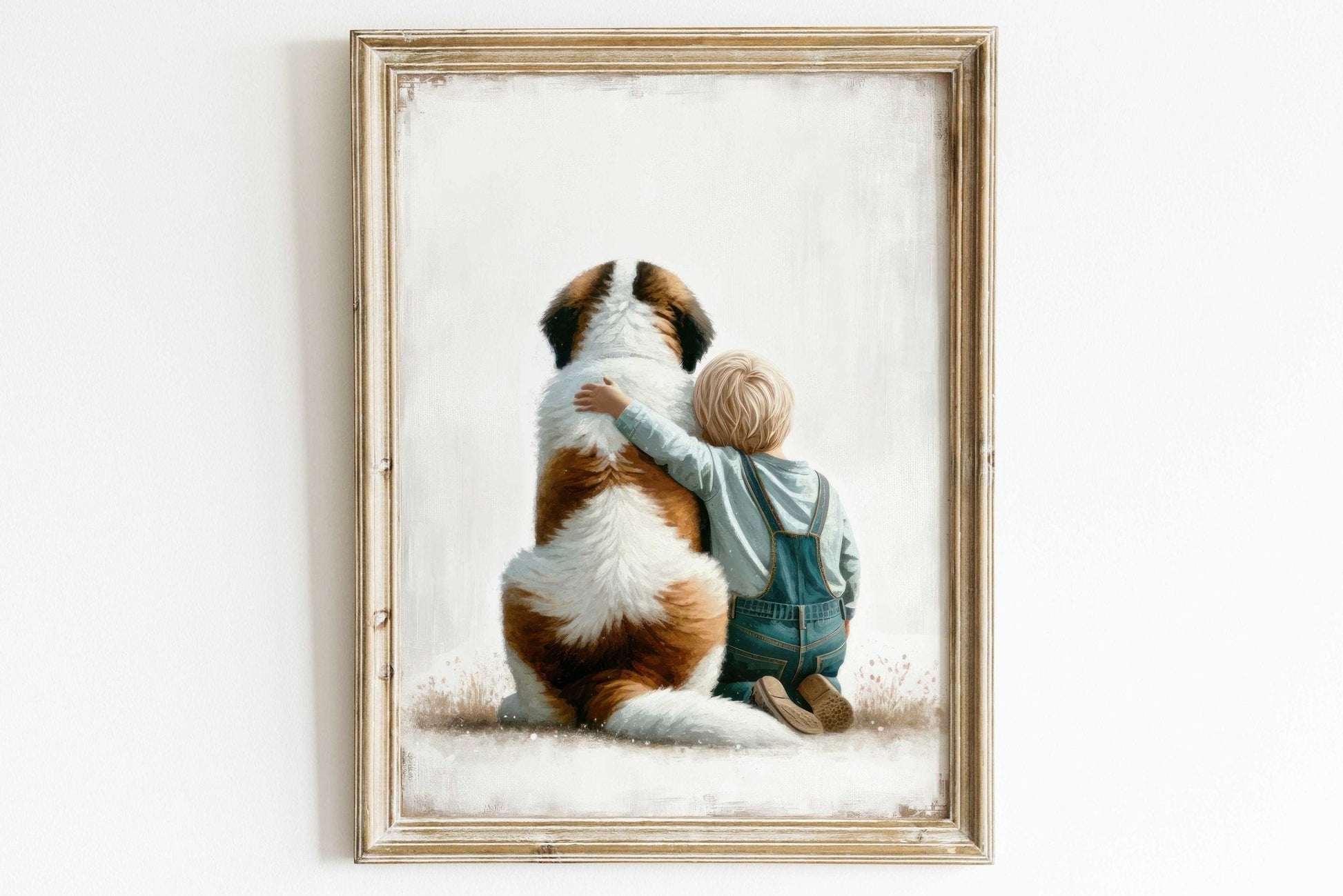 Saint Bernard Nursery Decor, Boy and Dog Wall Art, Cute Kids Art - WildfieldPrints