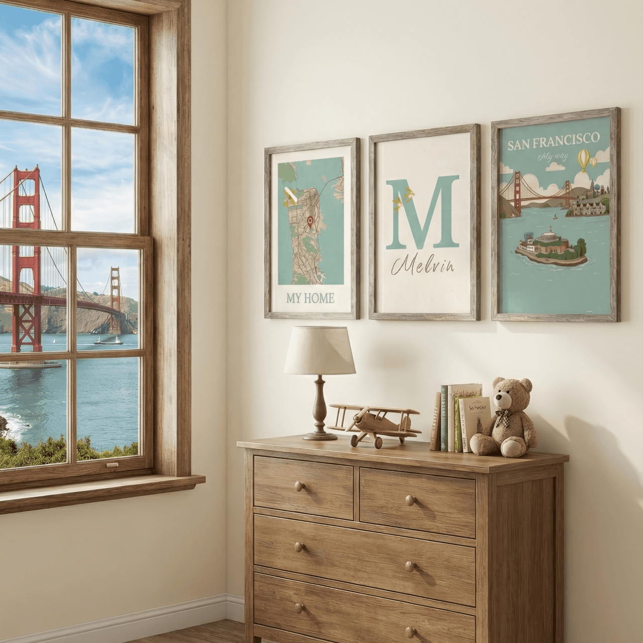 San Francisco Prints for Kids - Map, Name and City Illustration • Set of 3