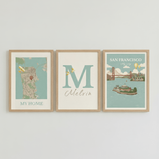 San Francisco Prints for Kids - Map, Name and City Illustration • Set of 3