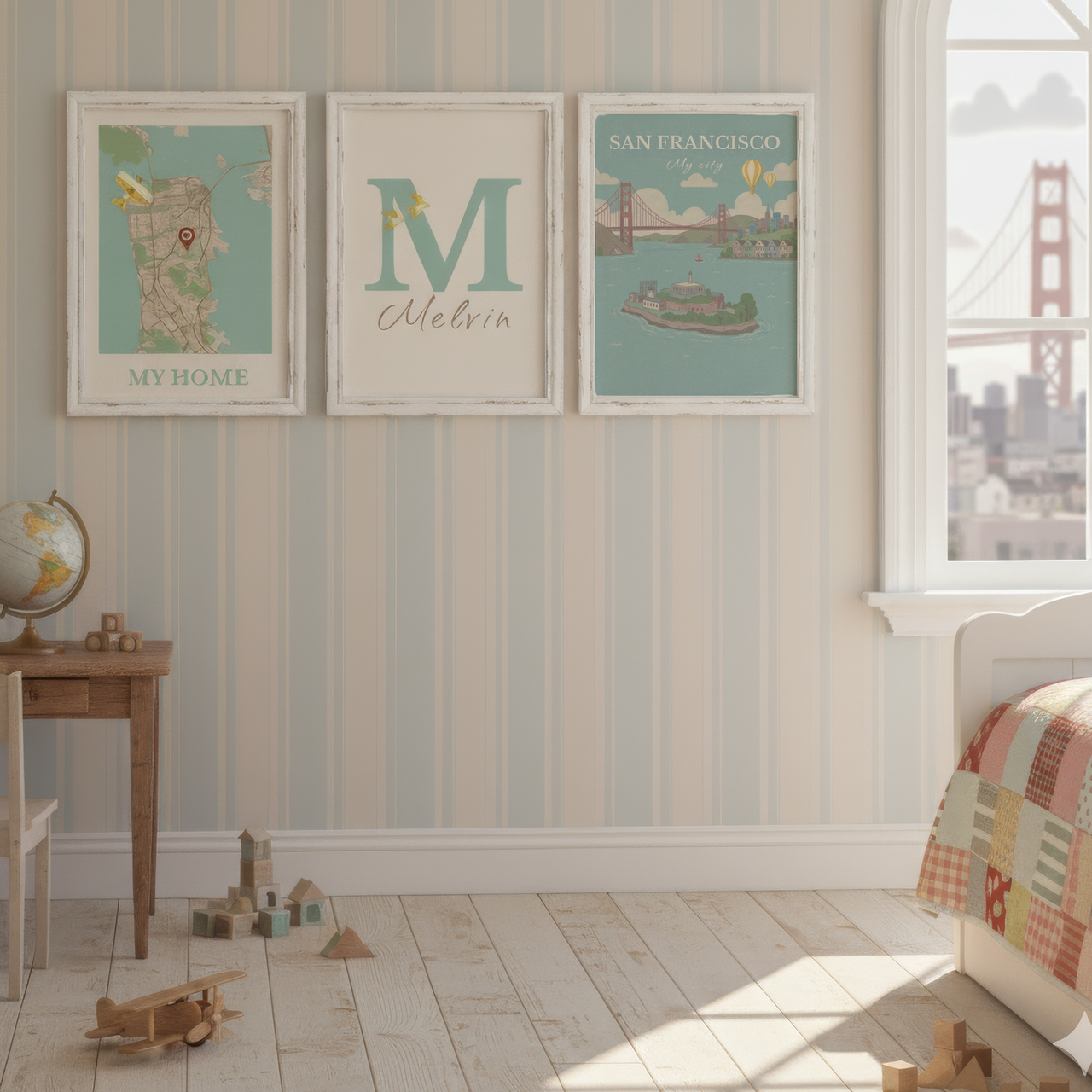 San Francisco Prints for Kids - Map, Name and City Illustration • Set of 3