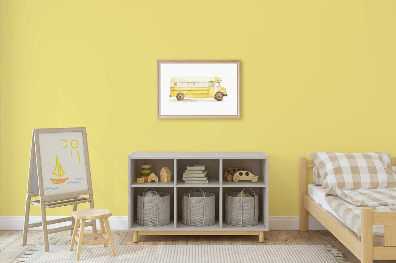 Vintage School Bus Wall Art – Vehicle Kids Room Print