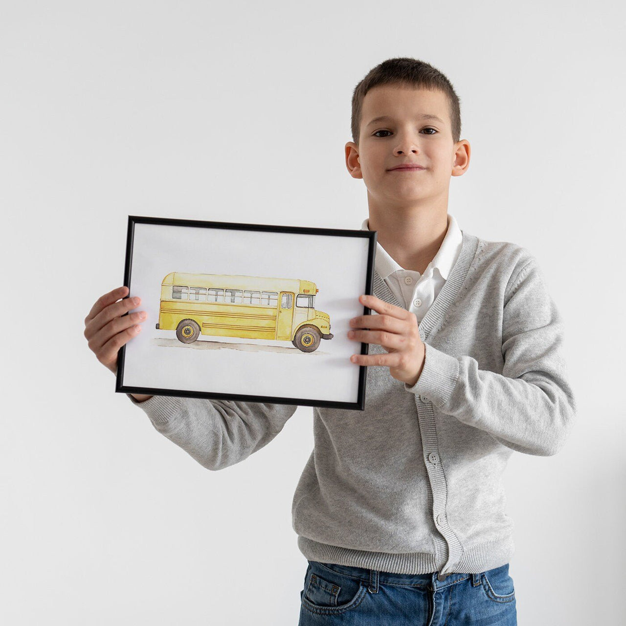 Vintage School Bus Wall Art – Vehicle Kids Room Print