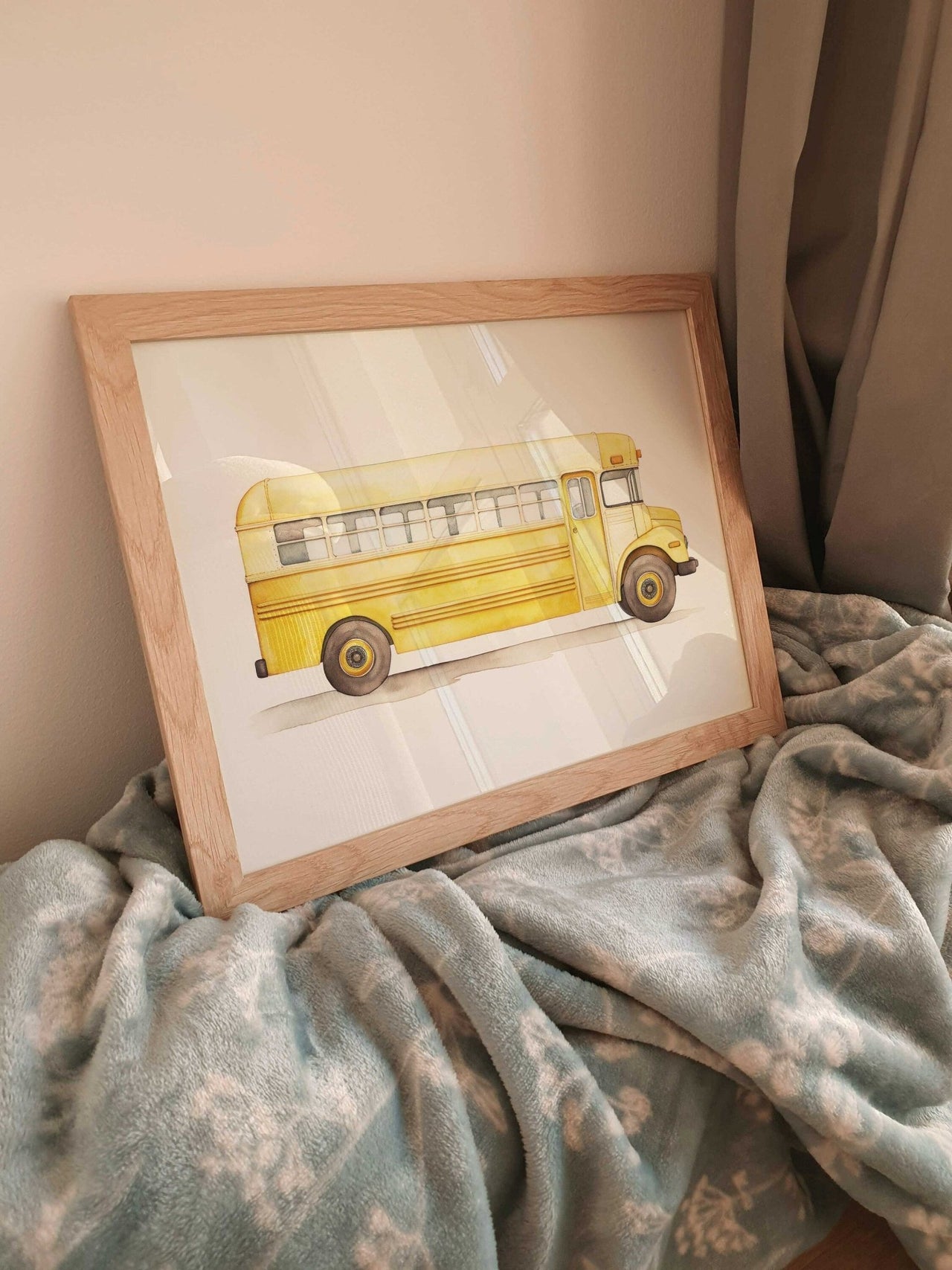 Vintage School Bus Wall Art – Vehicle Kids Room Print