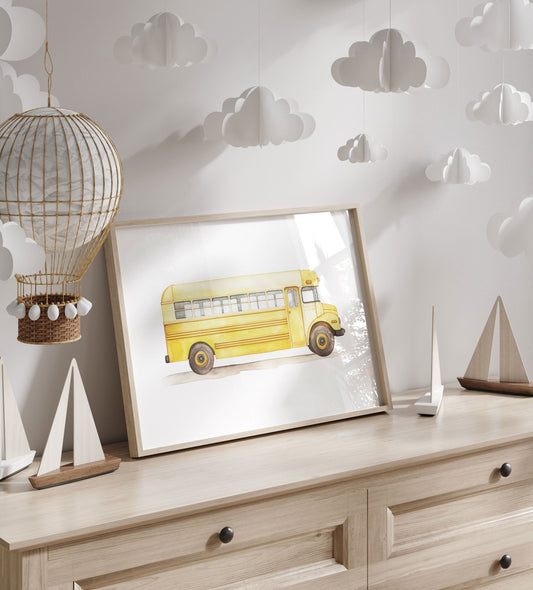 School Bus Print, Vintage Vehicle Nursery Decor, Kids Room Wall Art - WildfieldPrints
