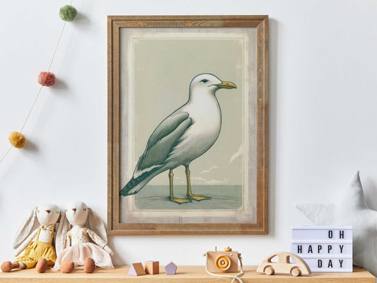 Seagull Print, Nautical Wall Art, Coastal Decor for Kids - WildfieldPrints