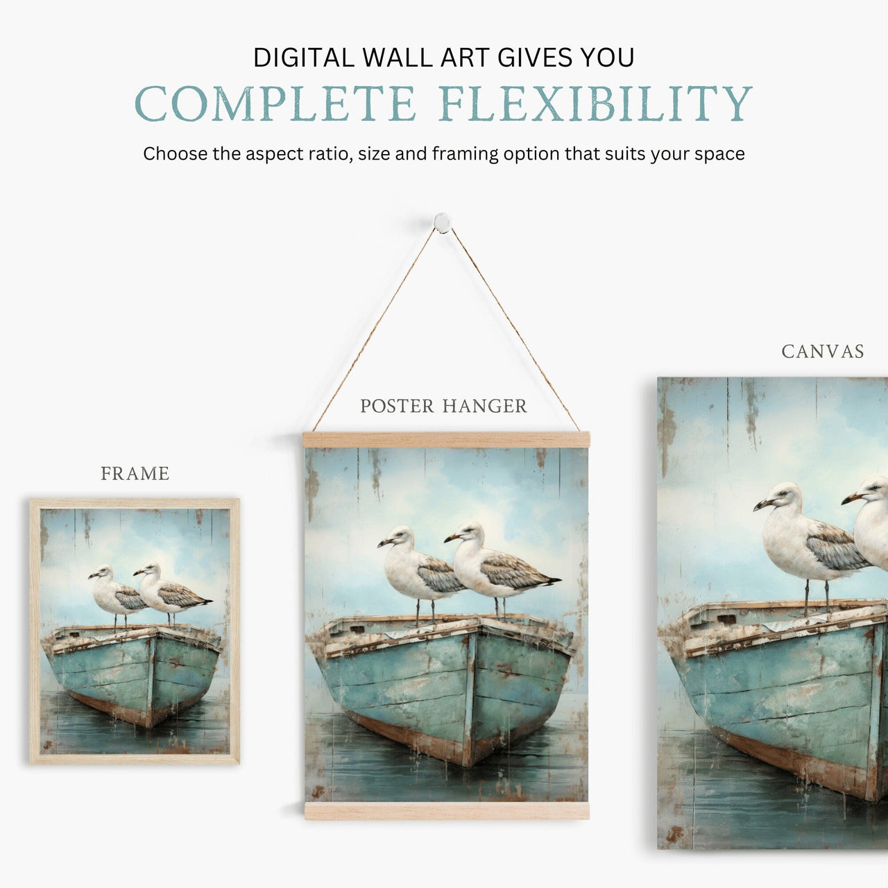 Seagull Wall Art – Coastal Bird Print for Nautical Room