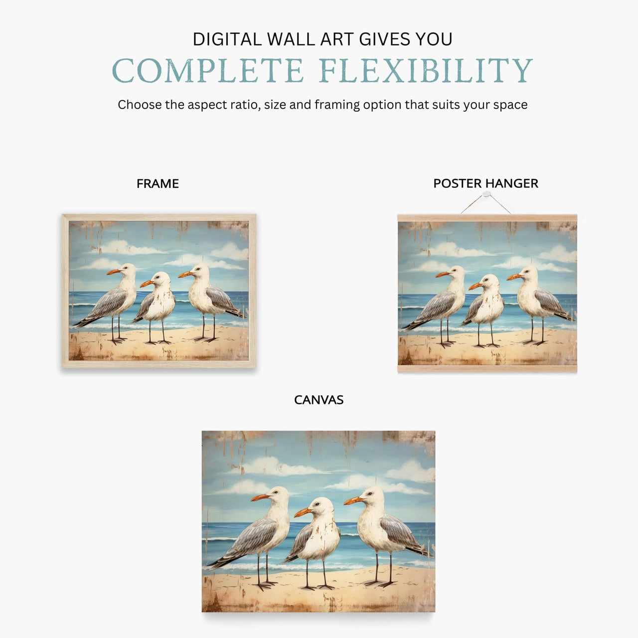 Seagull Wall Art – Coastal Nursery Print