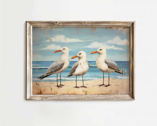 Seagull Wall Art, Sea Birds, Sea Gull Print, Row Boat Wall Art, Sea & Coastal Landscape Decor, Nautical Home Decor, Printable Bird Wall Art - My Store