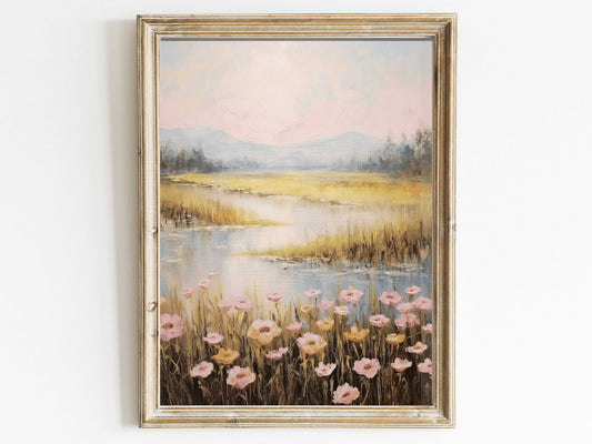 Serene Landscape Art, Mountain and Meadow Decor, Nature's Embrace - WildfieldPrints