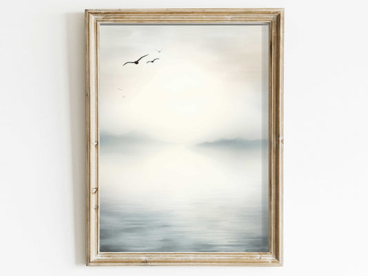 Serenity by the Lake, Abstract Watercolor Wall Art, Muted Blues - WildfieldPrints