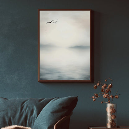 Serenity by the Lake, Abstract Watercolor Wall Art, Muted Blues - WildfieldPrints