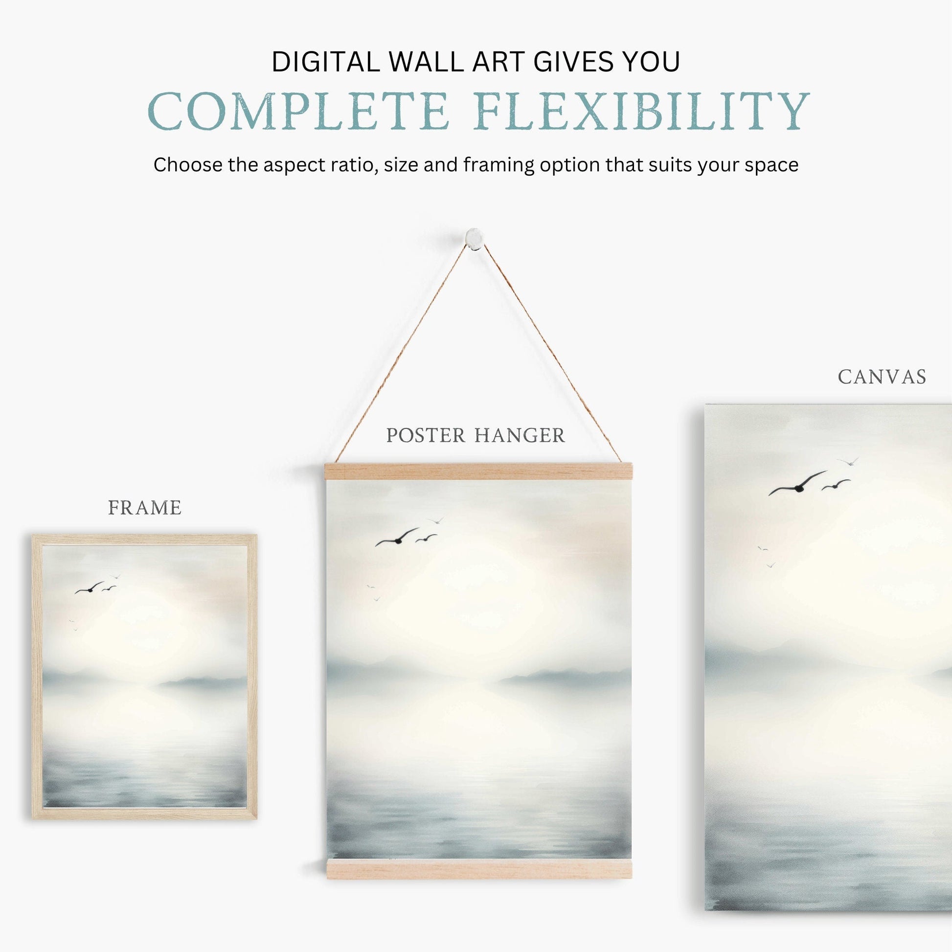 Serenity by the Lake, Abstract Watercolor Wall Art, Muted Blues - WildfieldPrints