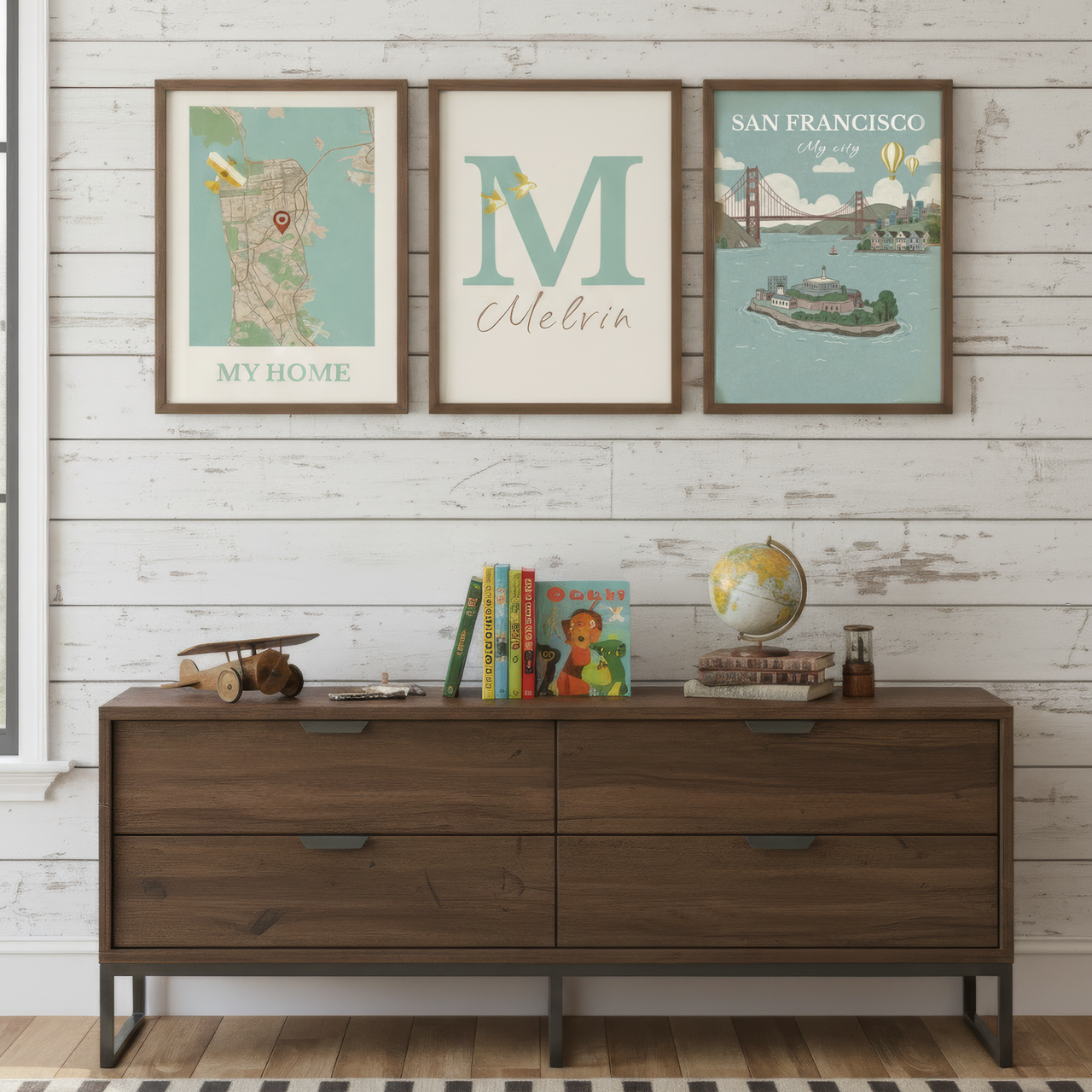 San Francisco Prints for Kids - Map, Name and City Illustration • Set of 3