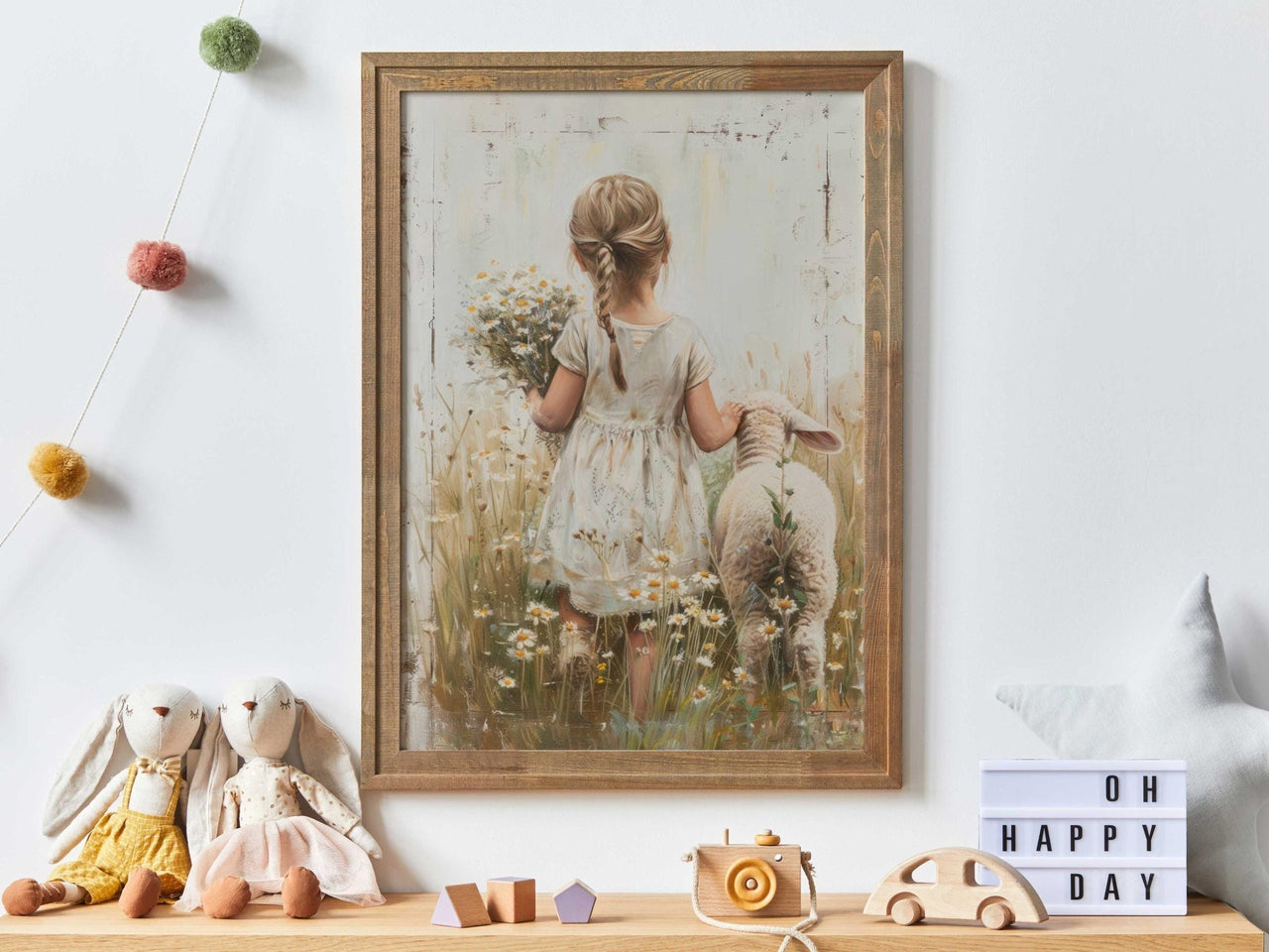 Sheep Wall Art – Farm Nursery Print for Girls Room