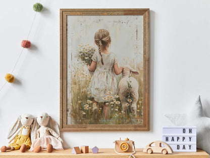 Sheep Nursery Decor, Farmhouse Wall Art, Vintage Girls Room Decor - WildfieldPrints