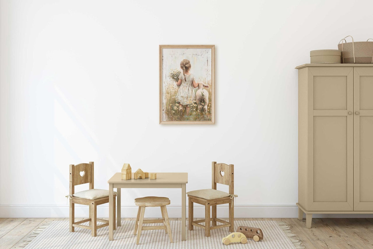 Sheep Wall Art – Farm Nursery Print for Girls Room
