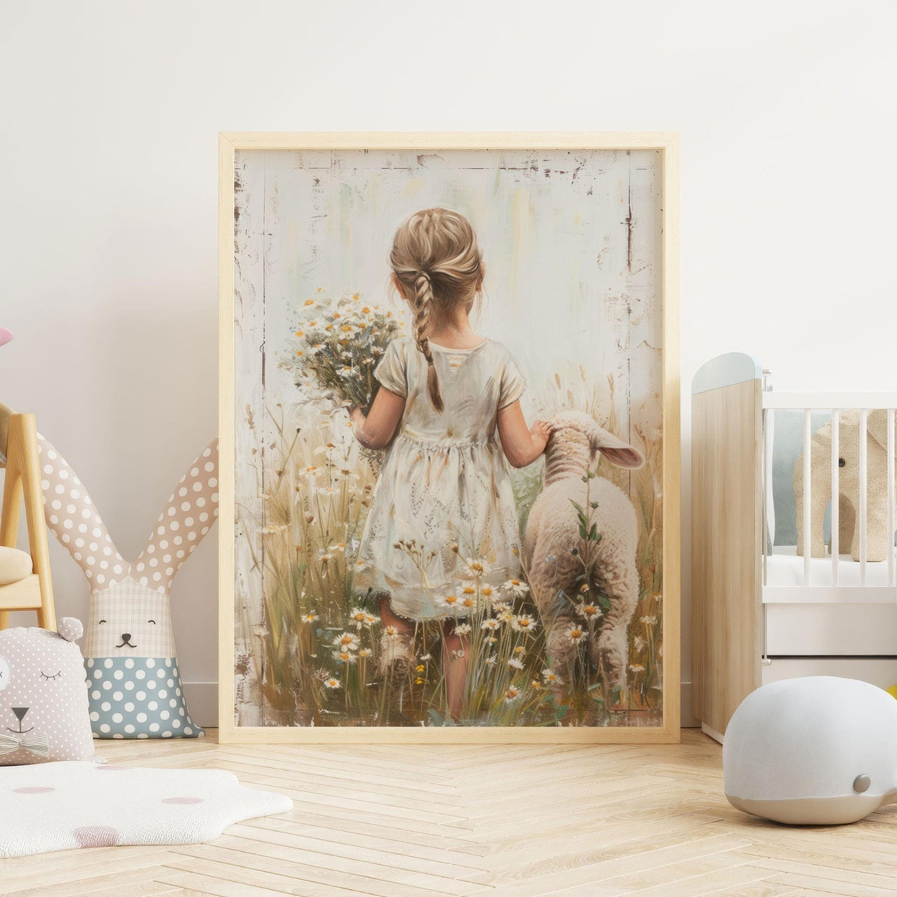 Sheep Wall Art – Farm Nursery Print for Girls Room